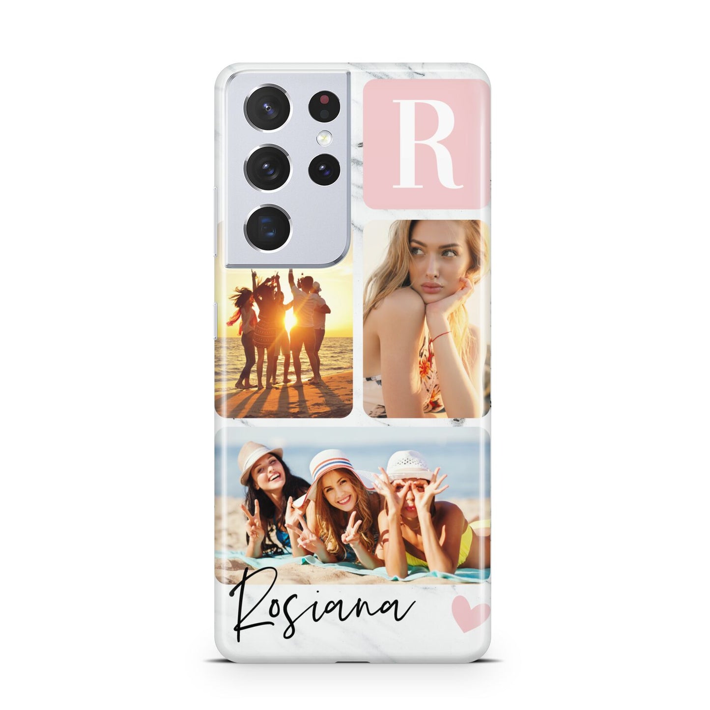 Personalised Three Photo Marble Name Samsung S21 Ultra Case