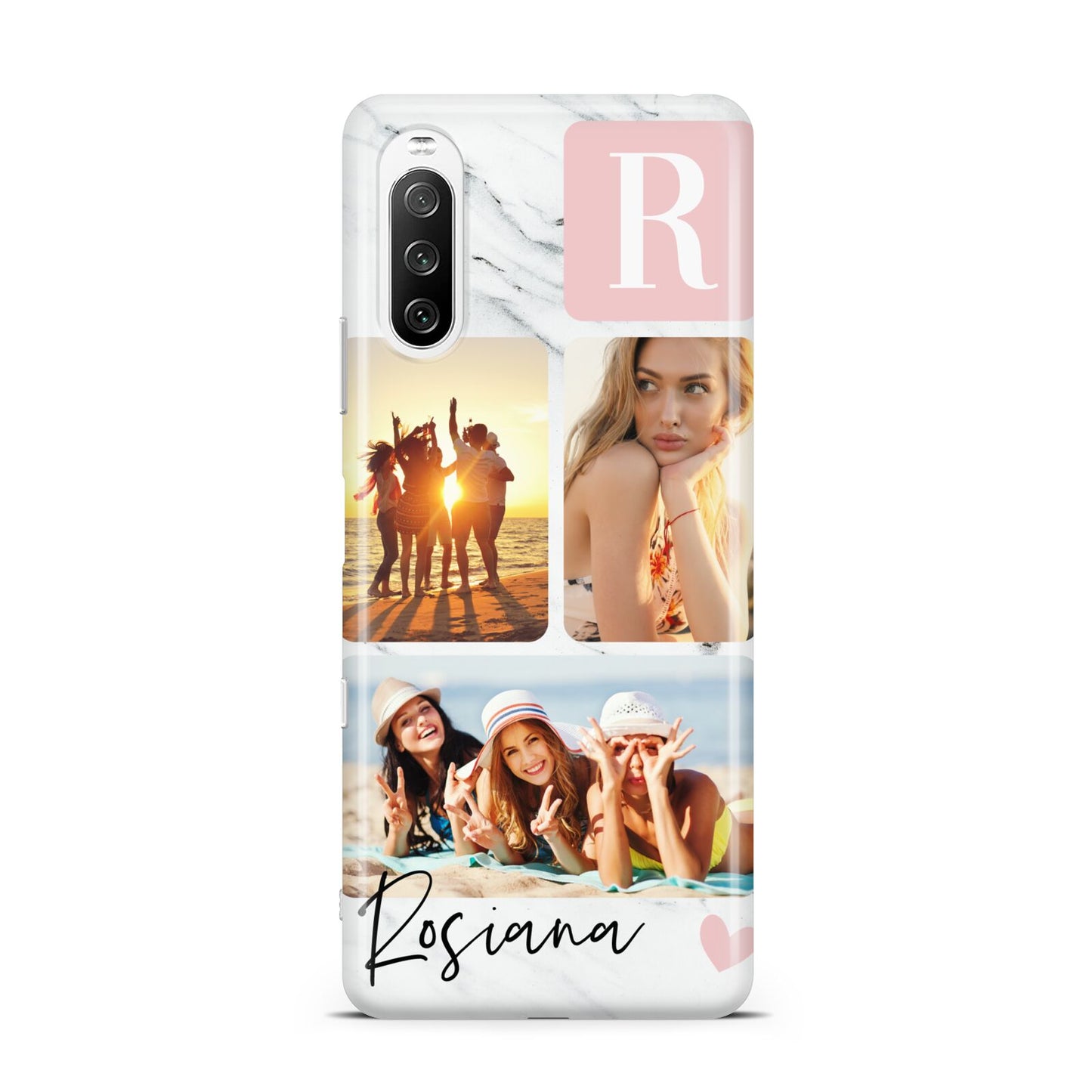 Personalised Three Photo Marble Name Sony Xperia 10 III Case
