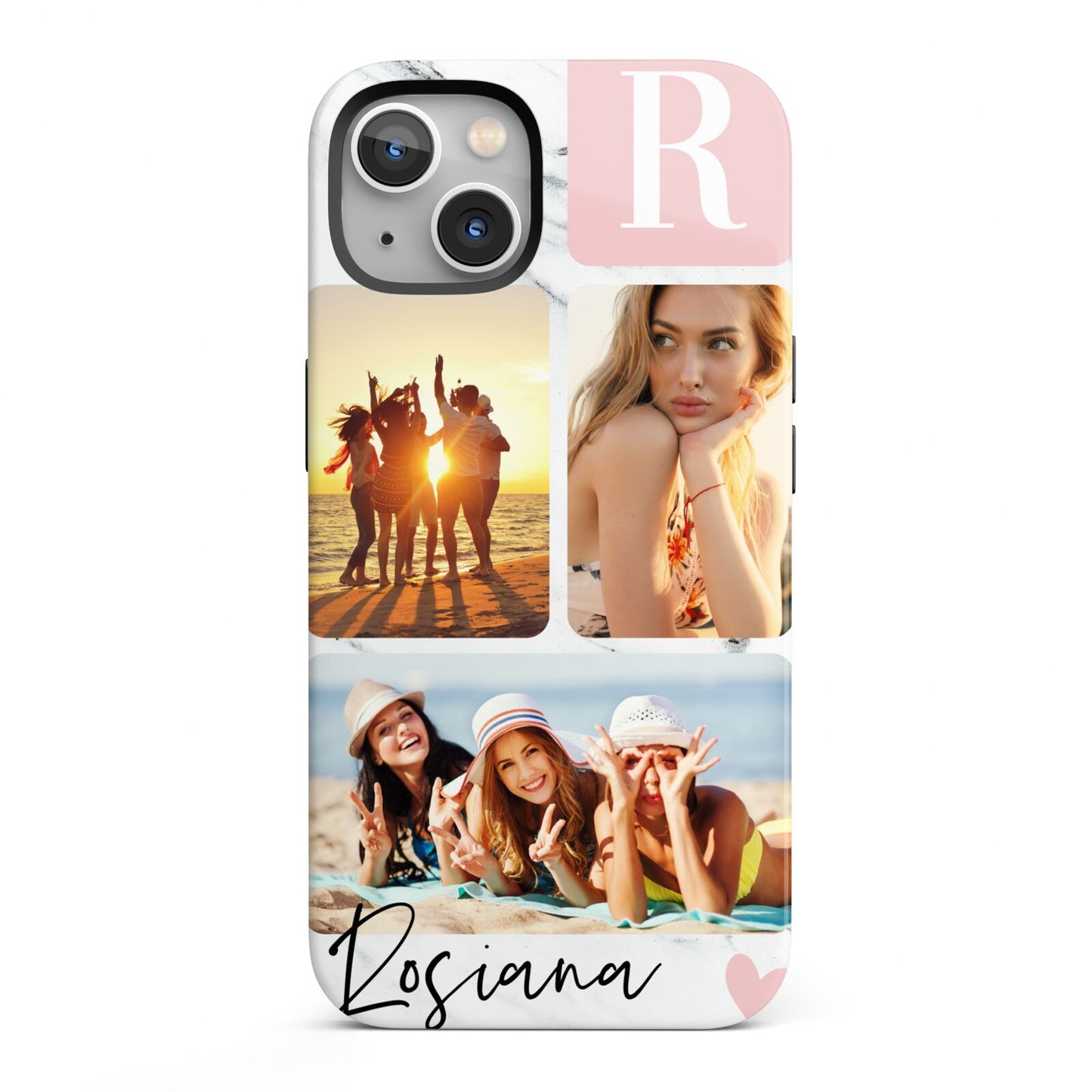 Personalised Three Photo Marble Name iPhone 13 Full Wrap 3D Tough Case