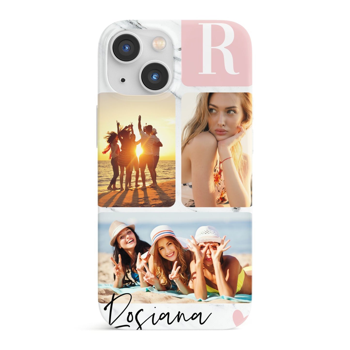 Personalised Three Photo Marble Name iPhone 13 Mini Full Wrap 3D Snap Case