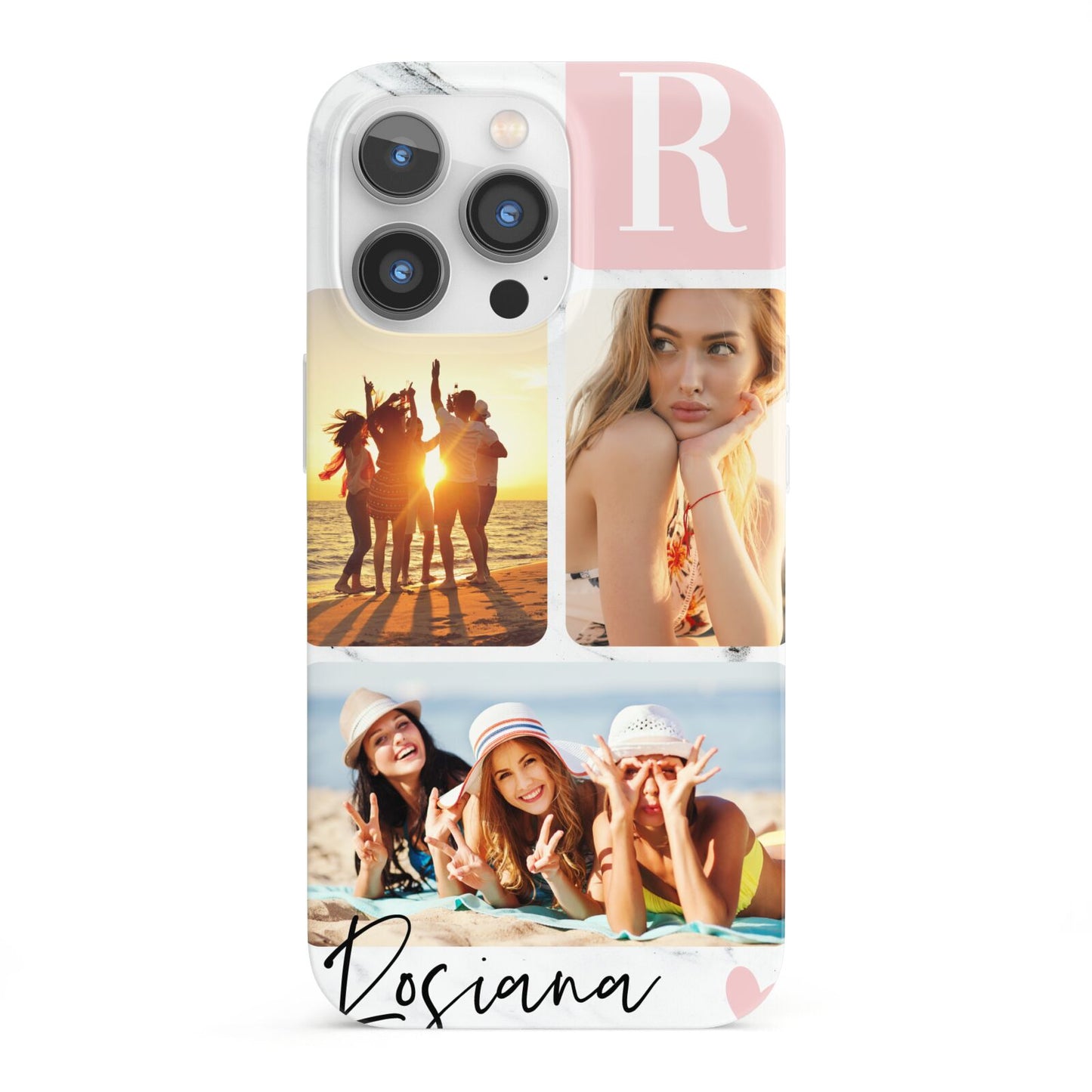 Personalised Three Photo Marble Name iPhone 13 Pro Full Wrap 3D Snap Case