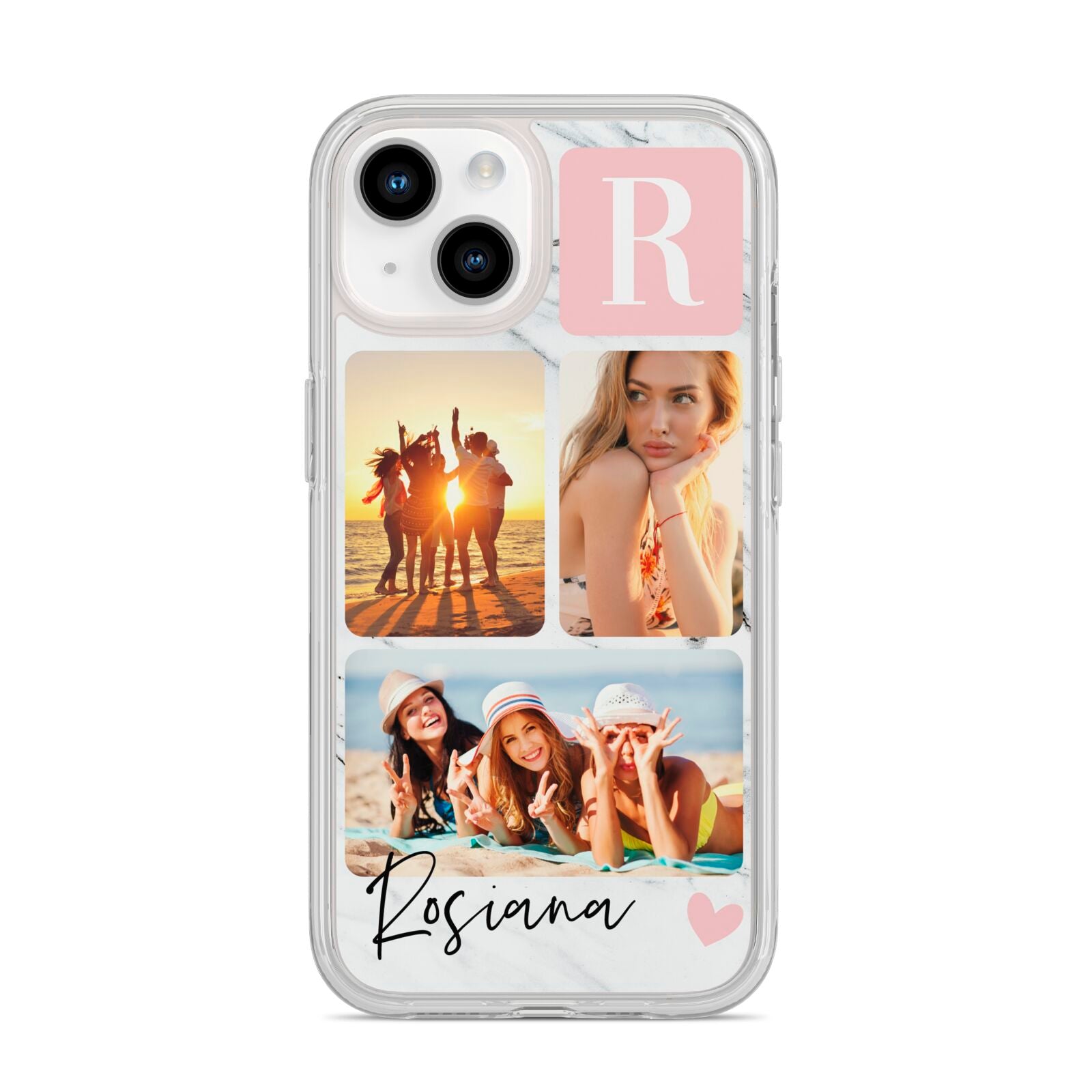 Personalised Three Photo Marble Name iPhone 14 Clear Tough Case Starlight