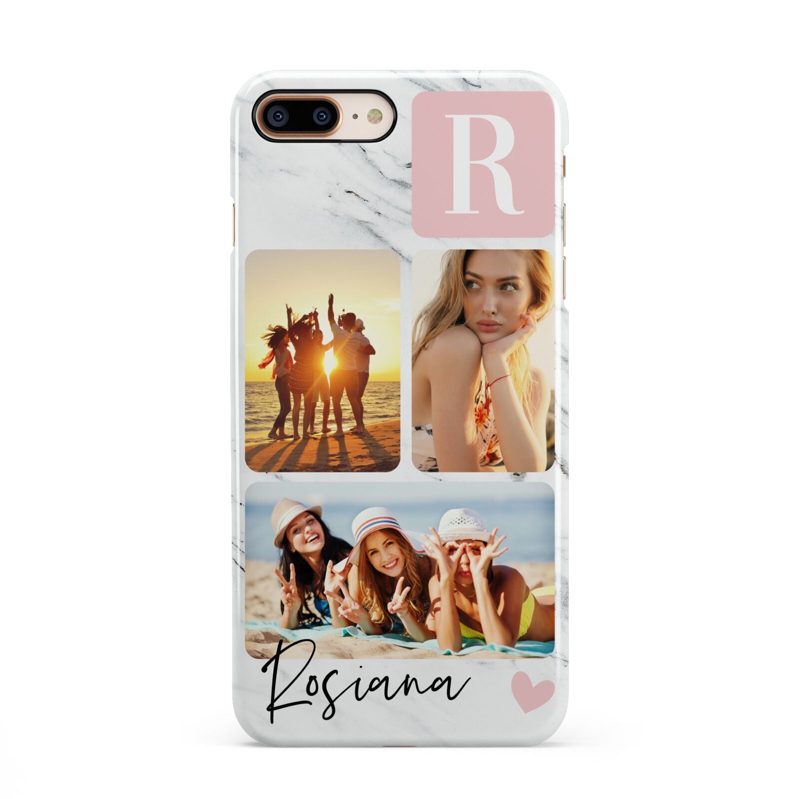 Personalised Three Photo Marble Name iPhone 8 Plus 3D Snap Case on Gold Phone