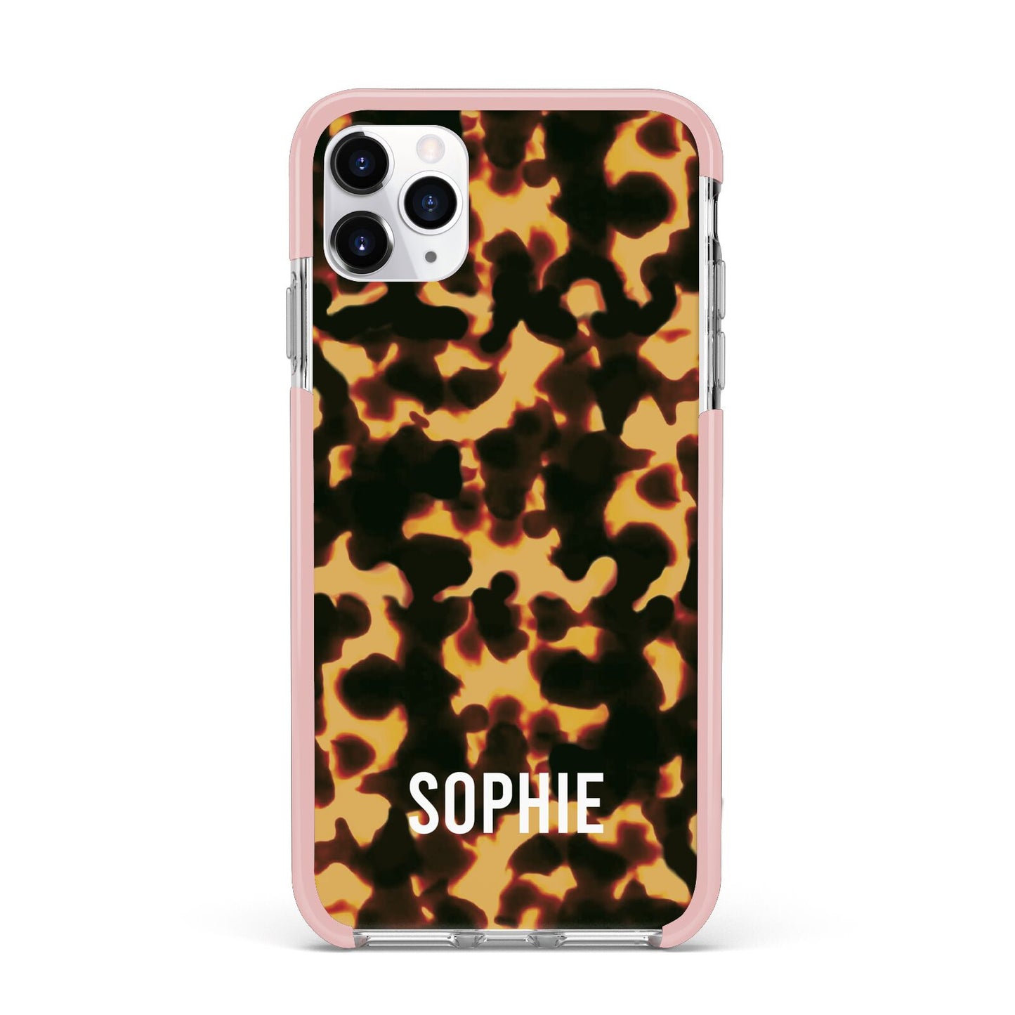 Personalised Tortoise Shell Pattern iPhone 11 Pro Max Impact Pink Edge Case