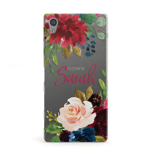 Personalised Transparent Name Roses Sony Xperia Case