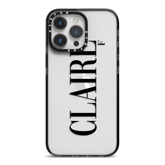 Personalised Transparent Name iPhone 14 Pro Max Black Impact Case on Silver phone