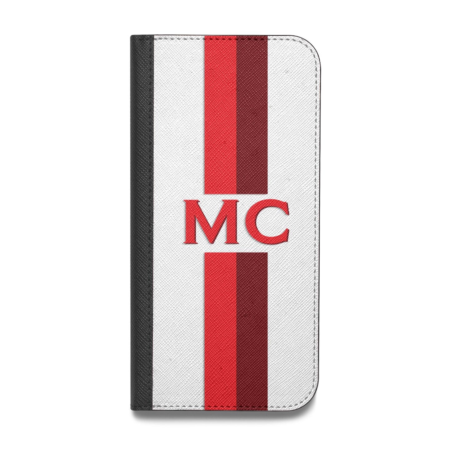 Personalised Transparent Red Bordeaux Stripe Vegan Leather Flip iPhone Case