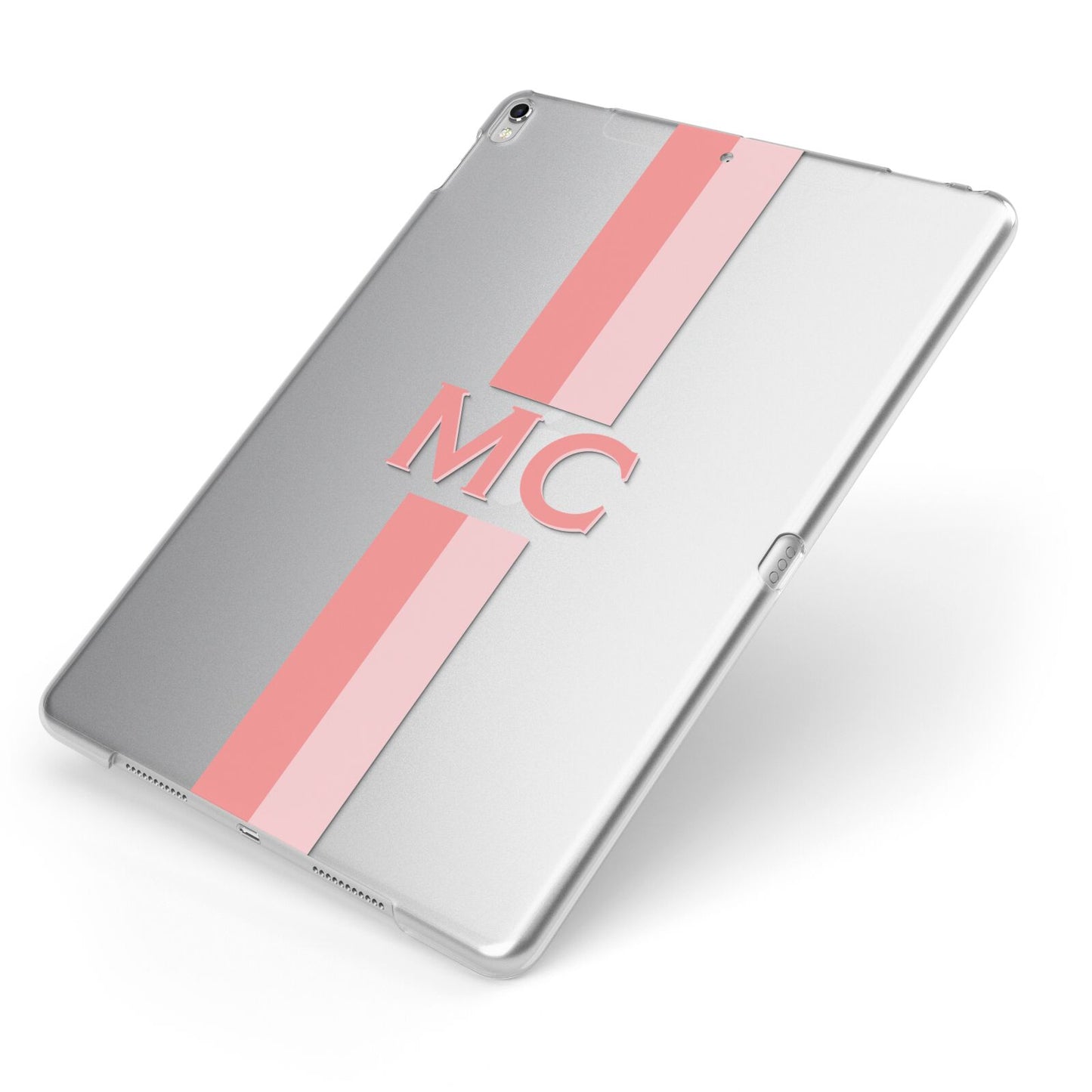 Personalised Transparent Striped Coral Pink Apple iPad Case on Silver iPad Side View