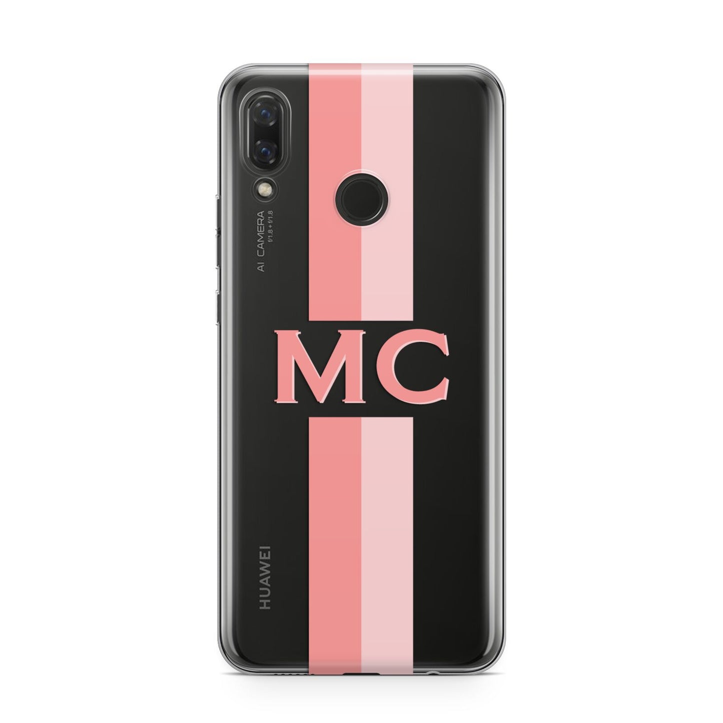 Personalised Transparent Striped Coral Pink Huawei Nova 3 Phone Case