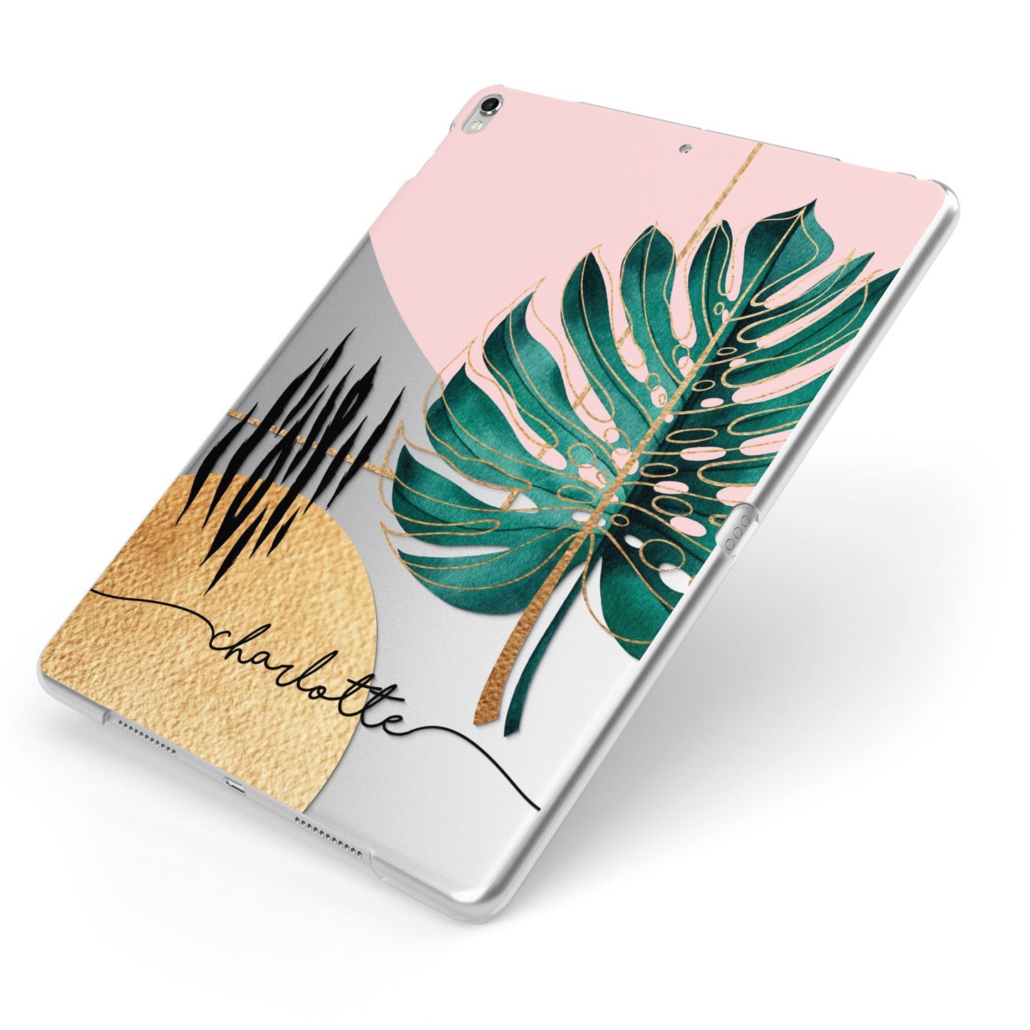 Personalised Tropical Fan Leaf Apple iPad Case on Silver iPad Side View