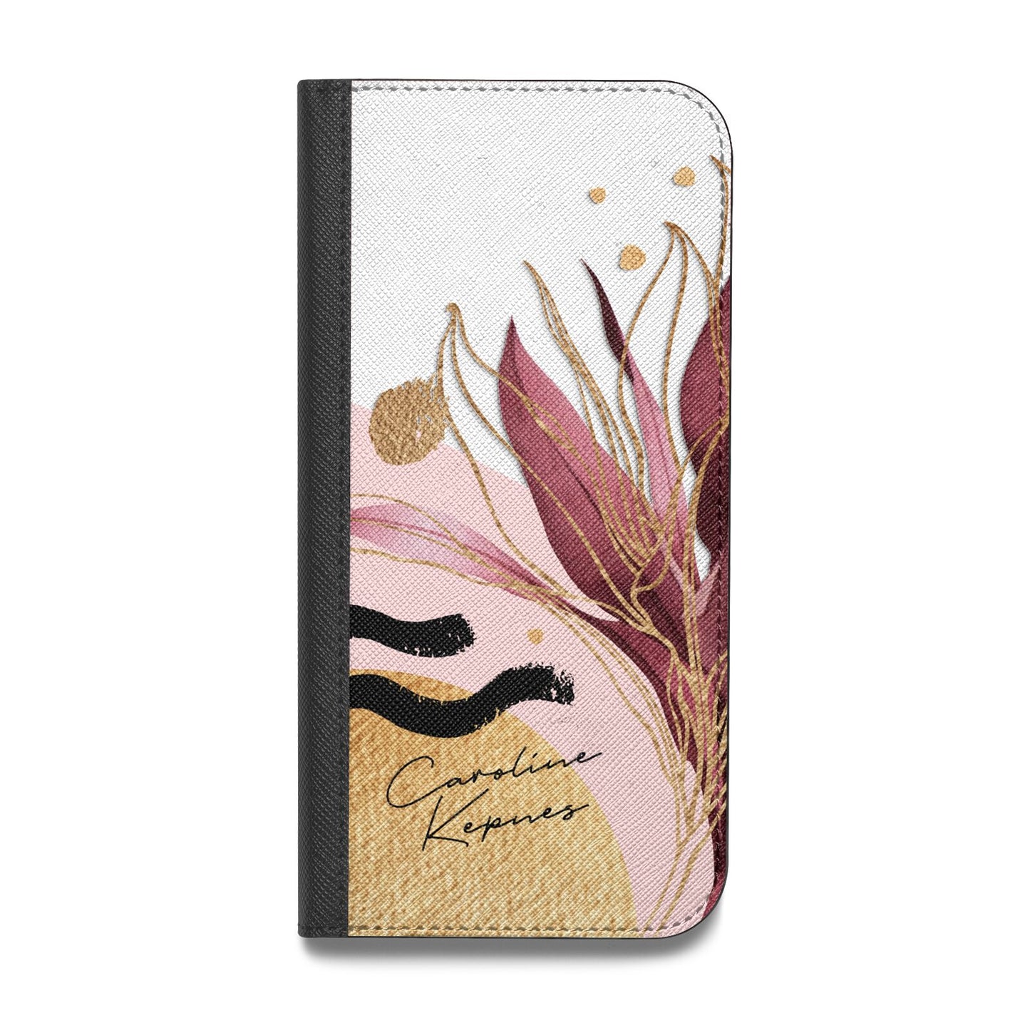 Personalised Tropical Red Leaf Vegan Leather Flip Samsung Case