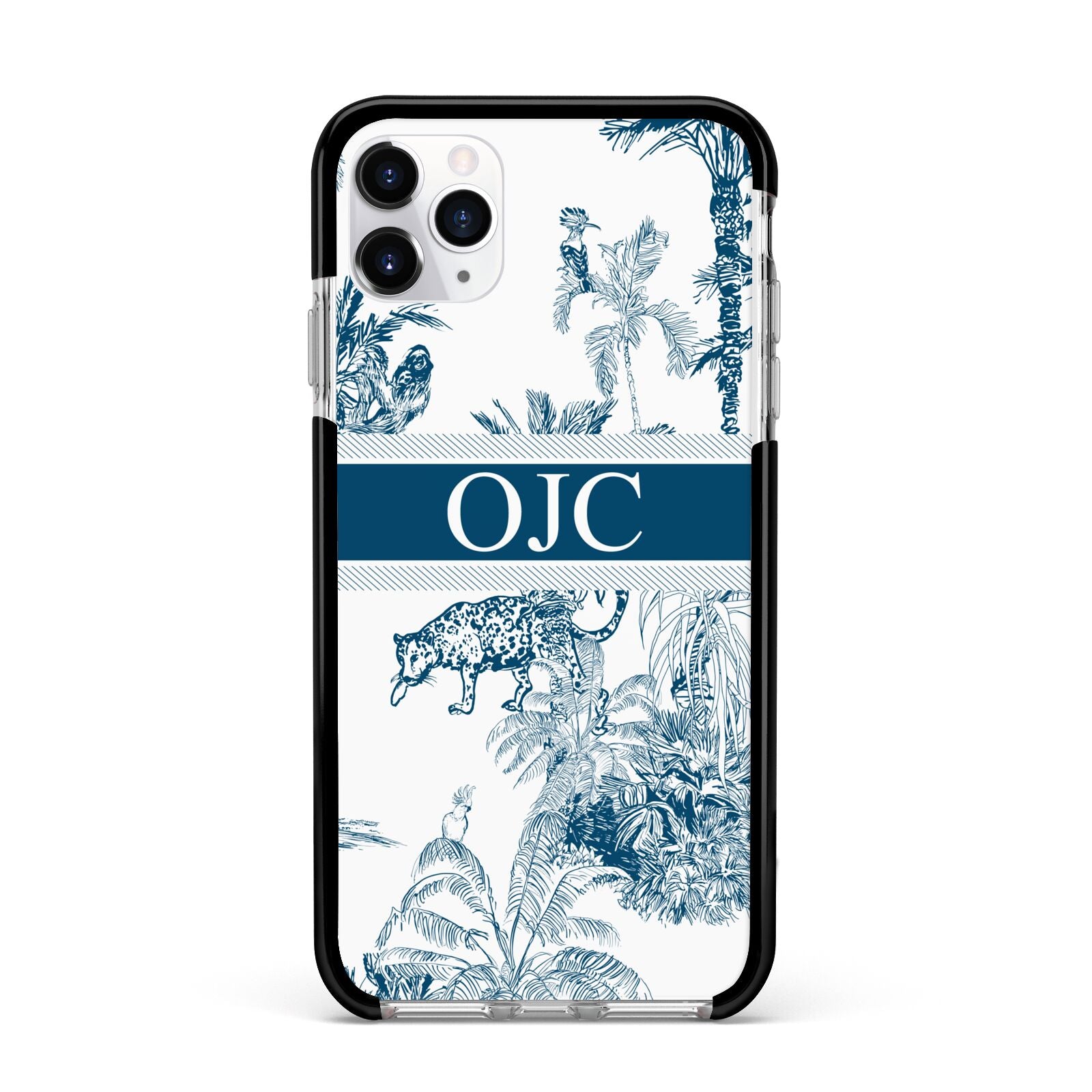 Personalised Tropical Toile Apple iPhone 11 Pro Max in Silver with Black Impact Case