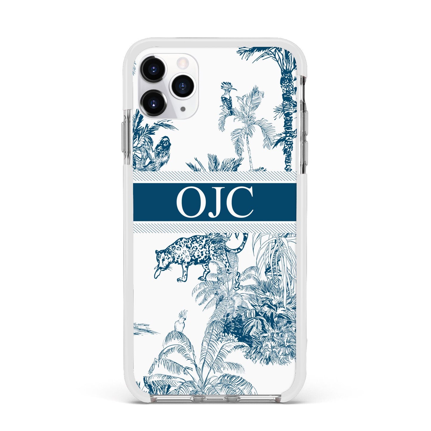 Personalised Tropical Toile Apple iPhone 11 Pro Max in Silver with White Impact Case