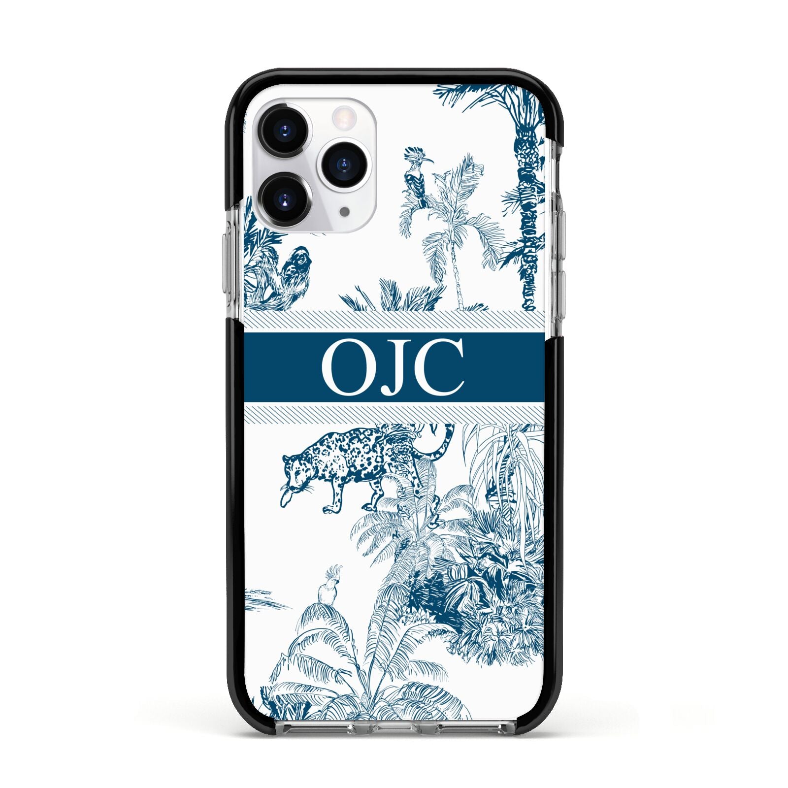 Personalised Tropical Toile Apple iPhone 11 Pro in Silver with Black Impact Case