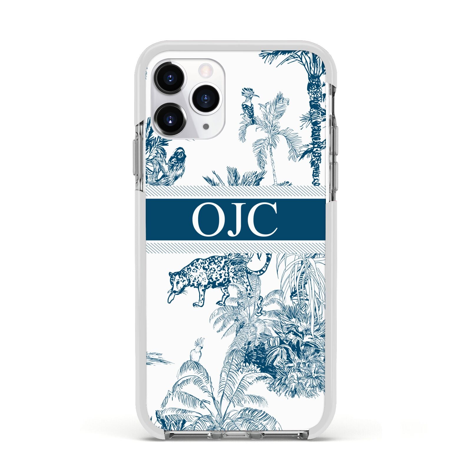 Personalised Tropical Toile Apple iPhone 11 Pro in Silver with White Impact Case