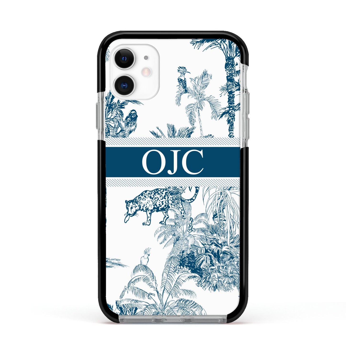 Personalised Tropical Toile Apple iPhone 11 in White with Black Impact Case