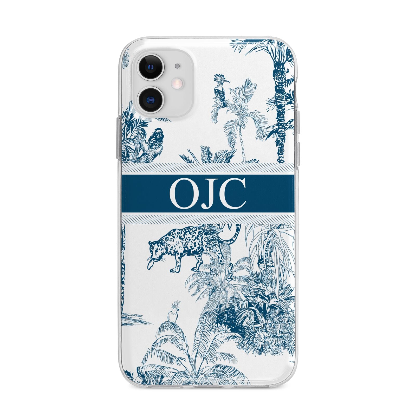 Personalised Tropical Toile Apple iPhone 11 in White with Bumper Case