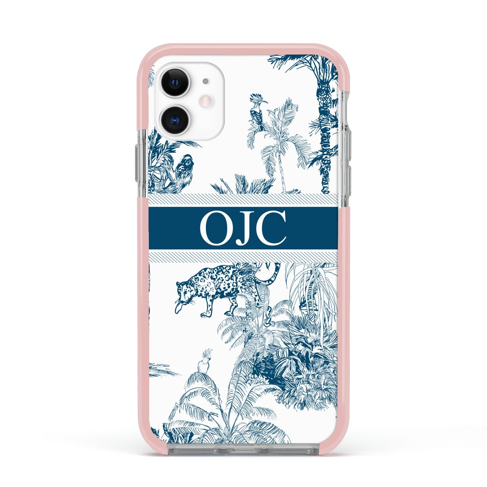 Personalised Tropical Toile Apple iPhone 11 in White with Pink Impact Case
