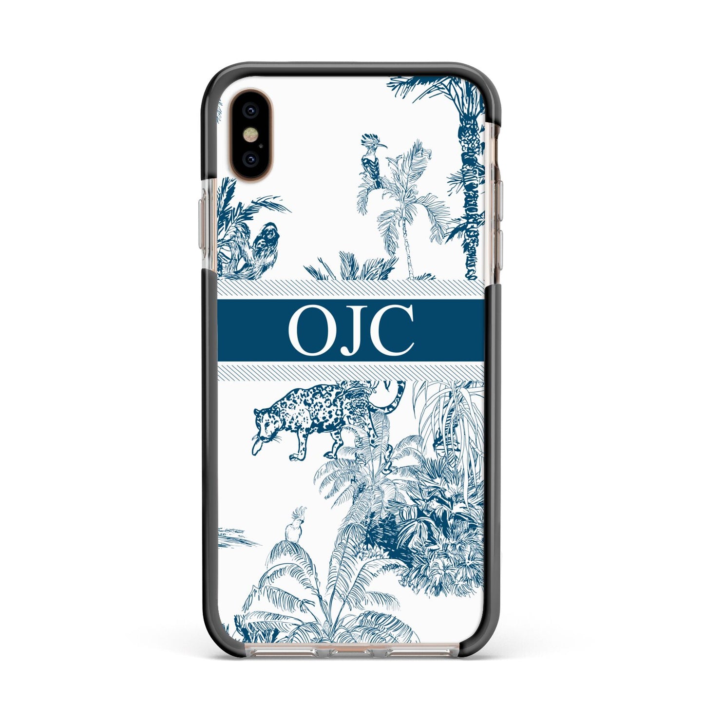 Personalised Tropical Toile Apple iPhone Xs Max Impact Case Black Edge on Gold Phone