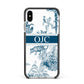 Personalised Tropical Toile Apple iPhone Xs Max Impact Case Black Edge on Silver Phone