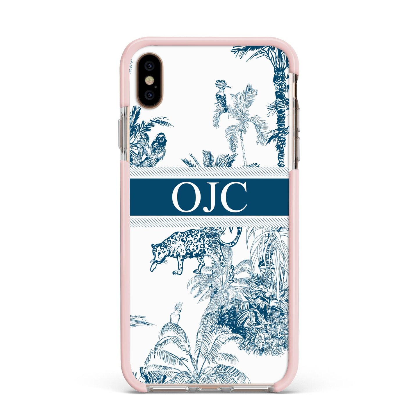 Personalised Tropical Toile Apple iPhone Xs Max Impact Case Pink Edge on Gold Phone