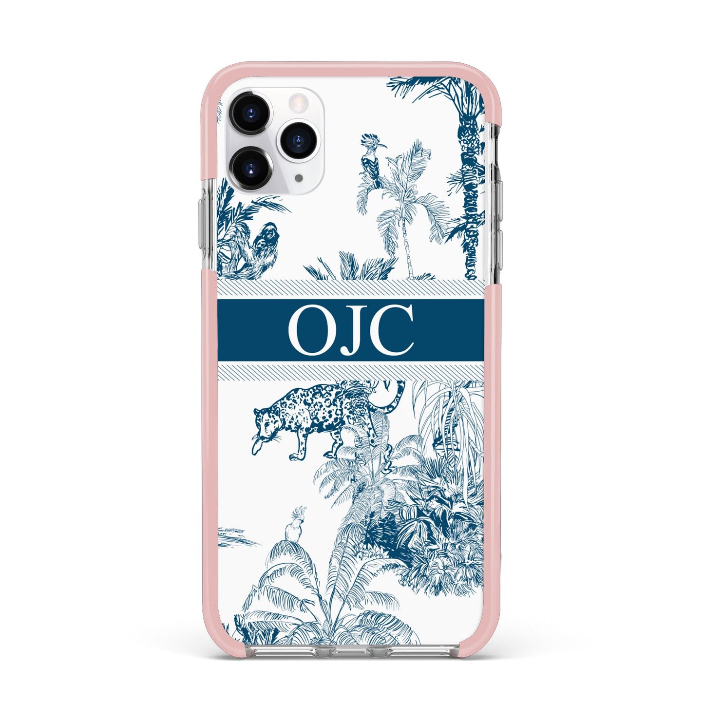 Personalised Tropical Toile iPhone 11 Pro Max Impact Pink Edge Case