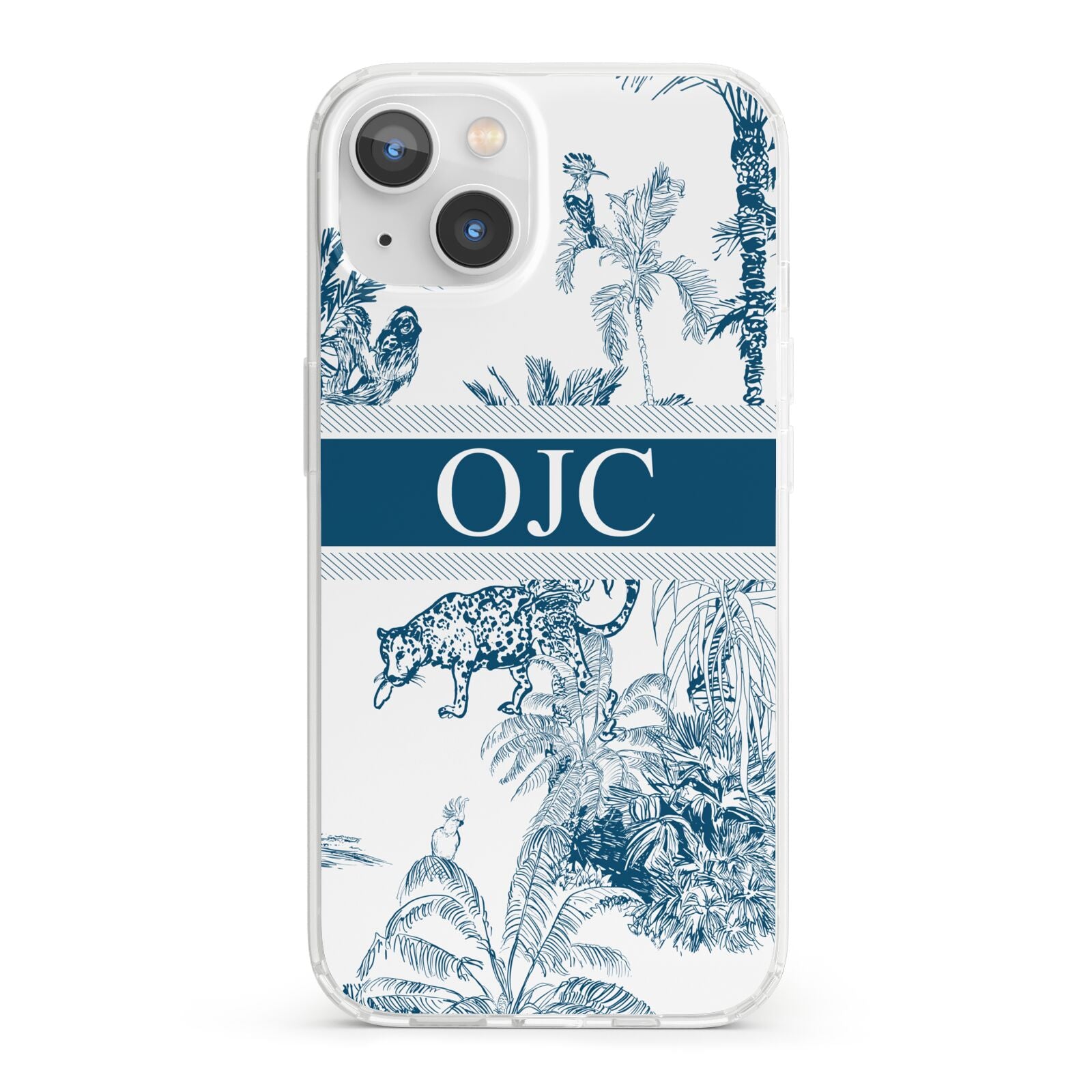 Personalised Tropical Toile iPhone 13 Clear Bumper Case