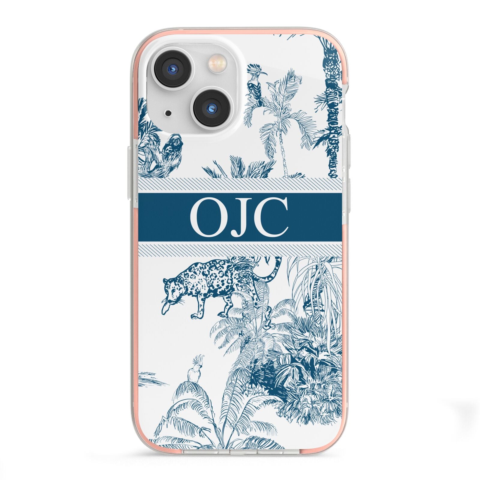 Personalised Tropical Toile iPhone 13 Mini TPU Impact Case with Pink Edges