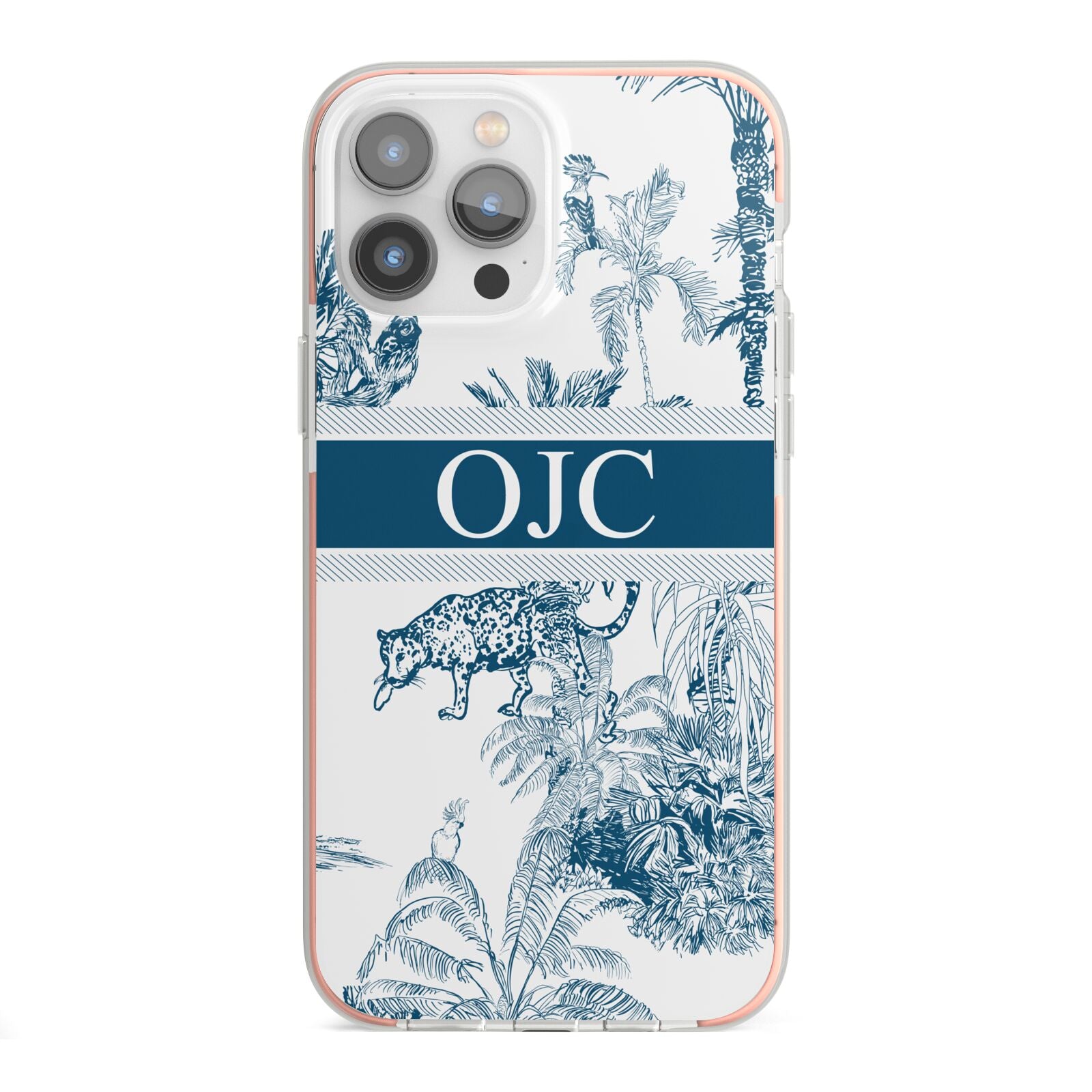 Personalised Tropical Toile iPhone 13 Pro Max TPU Impact Case with Pink Edges