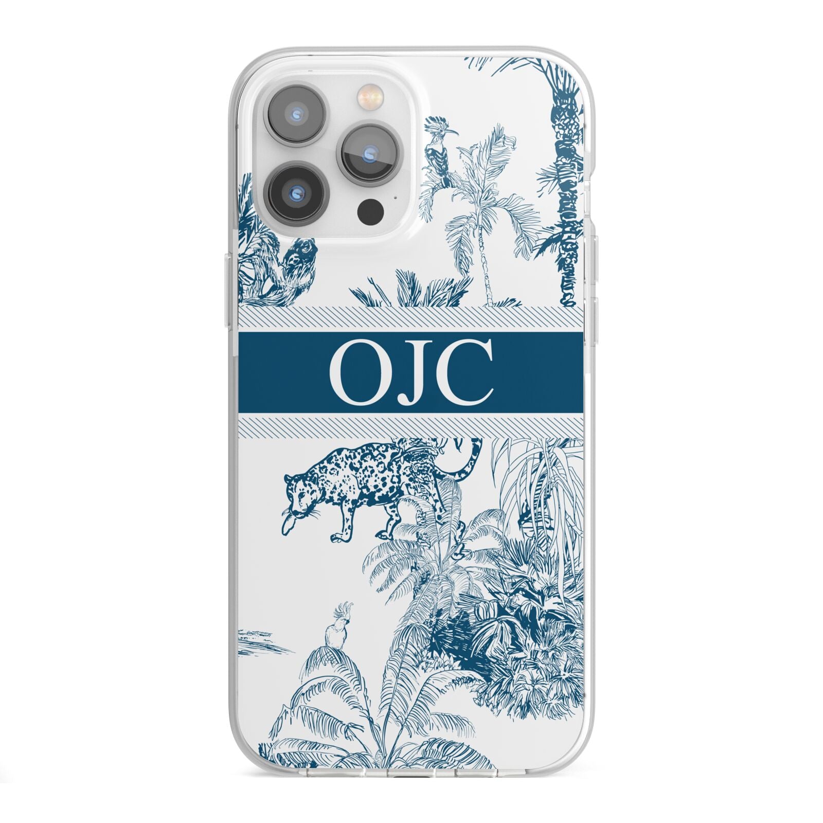 Personalised Tropical Toile iPhone 13 Pro Max TPU Impact Case with White Edges