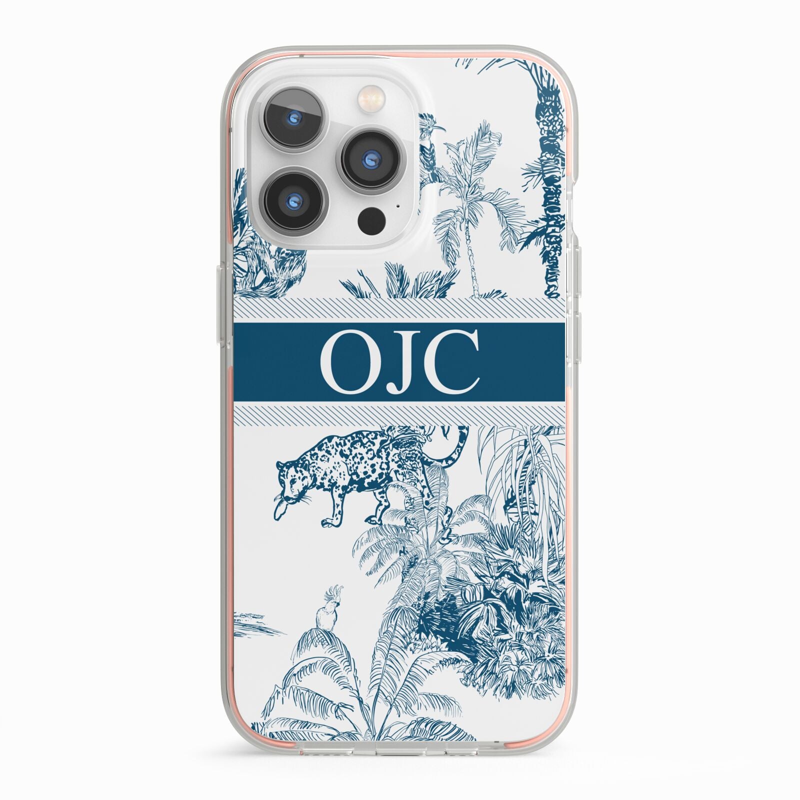 Personalised Tropical Toile iPhone 13 Pro TPU Impact Case with Pink Edges