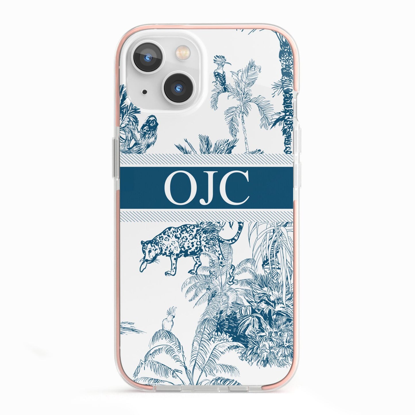 Personalised Tropical Toile iPhone 13 TPU Impact Case with Pink Edges