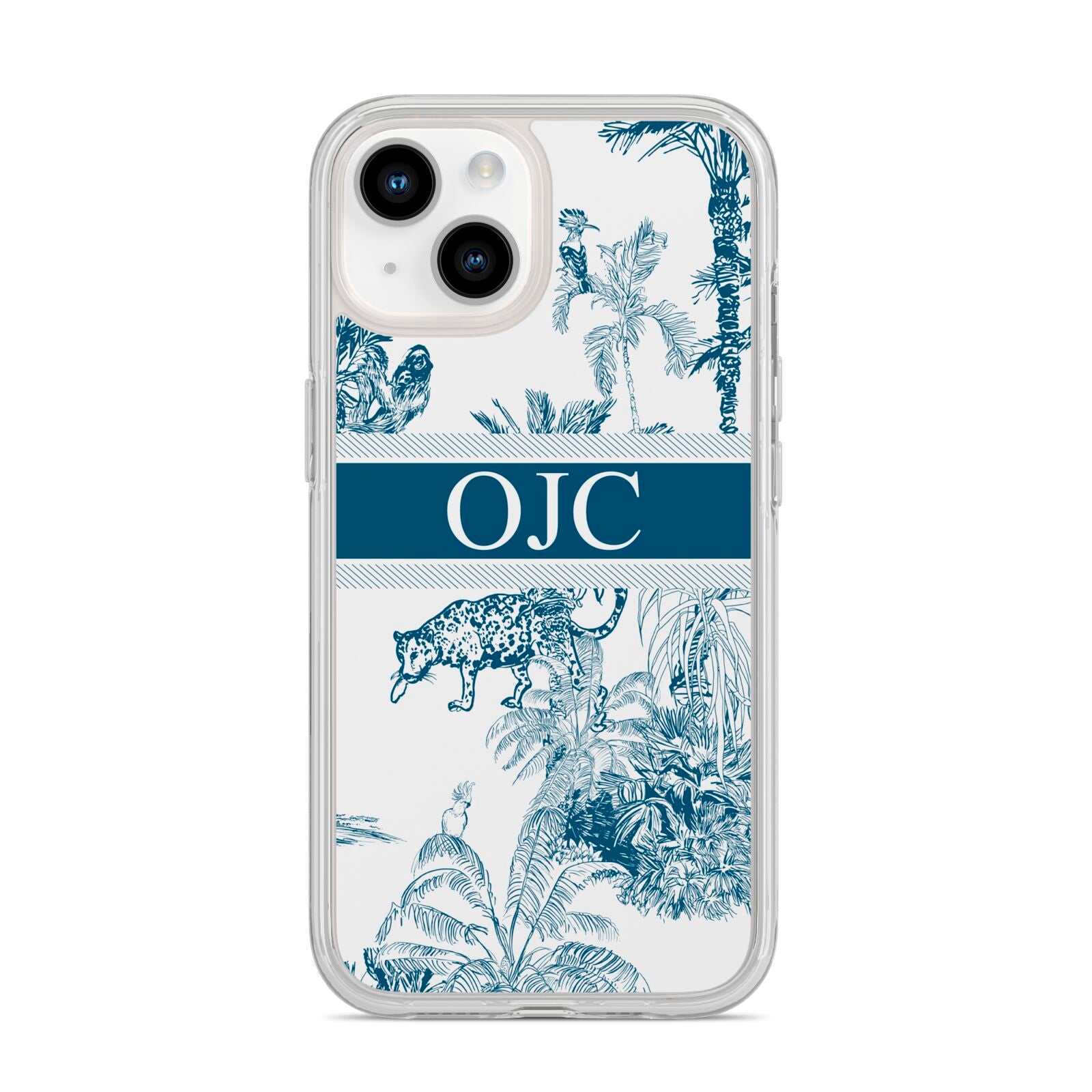 Personalised Tropical Toile iPhone 14 Clear Tough Case Starlight