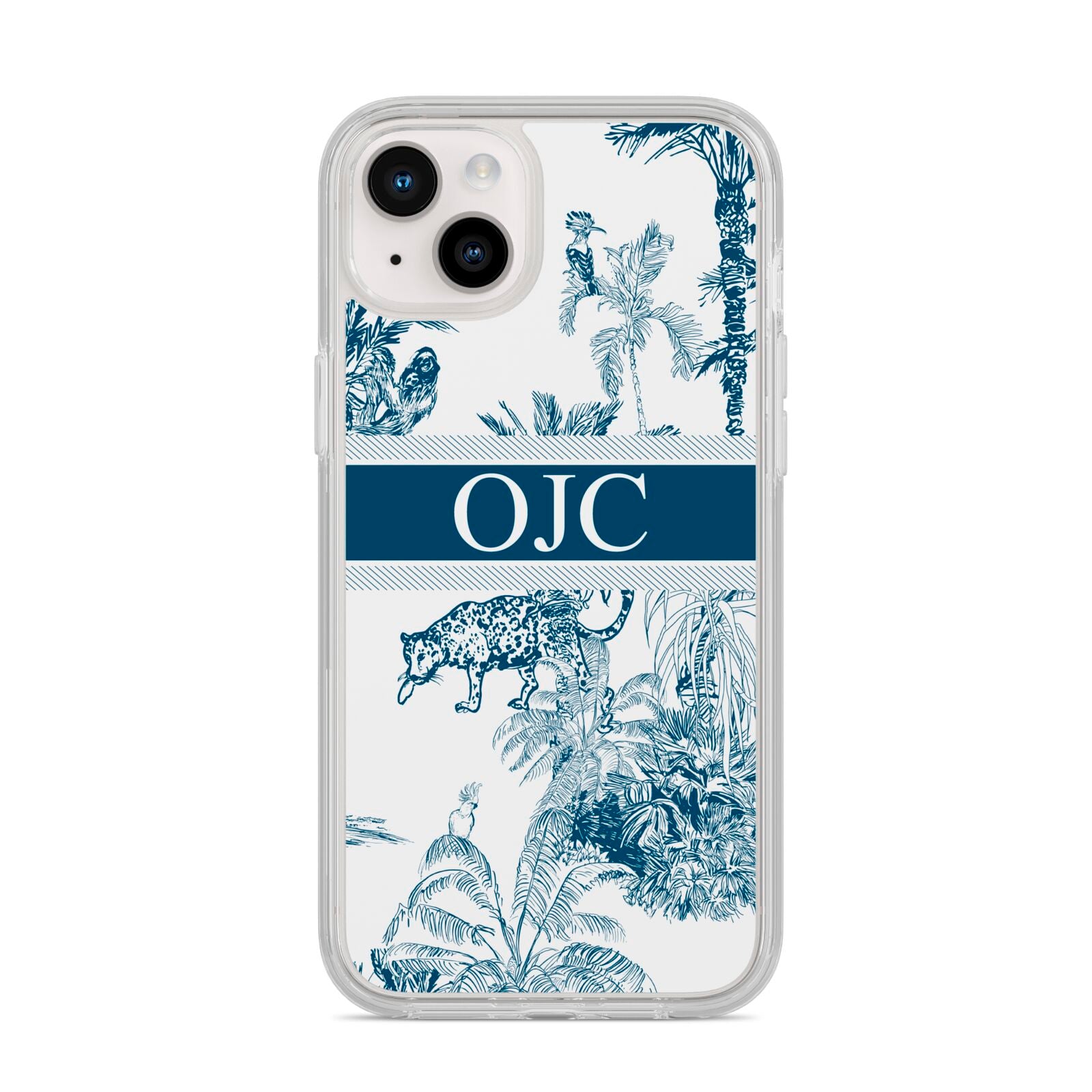 Personalised Tropical Toile iPhone 14 Plus Clear Tough Case Starlight