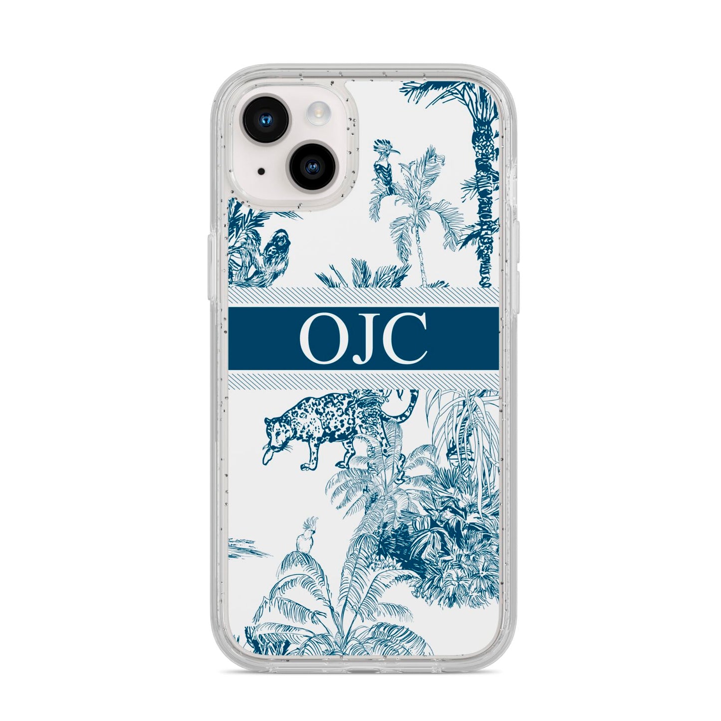 Personalised Tropical Toile iPhone 14 Plus Glitter Tough Case Starlight