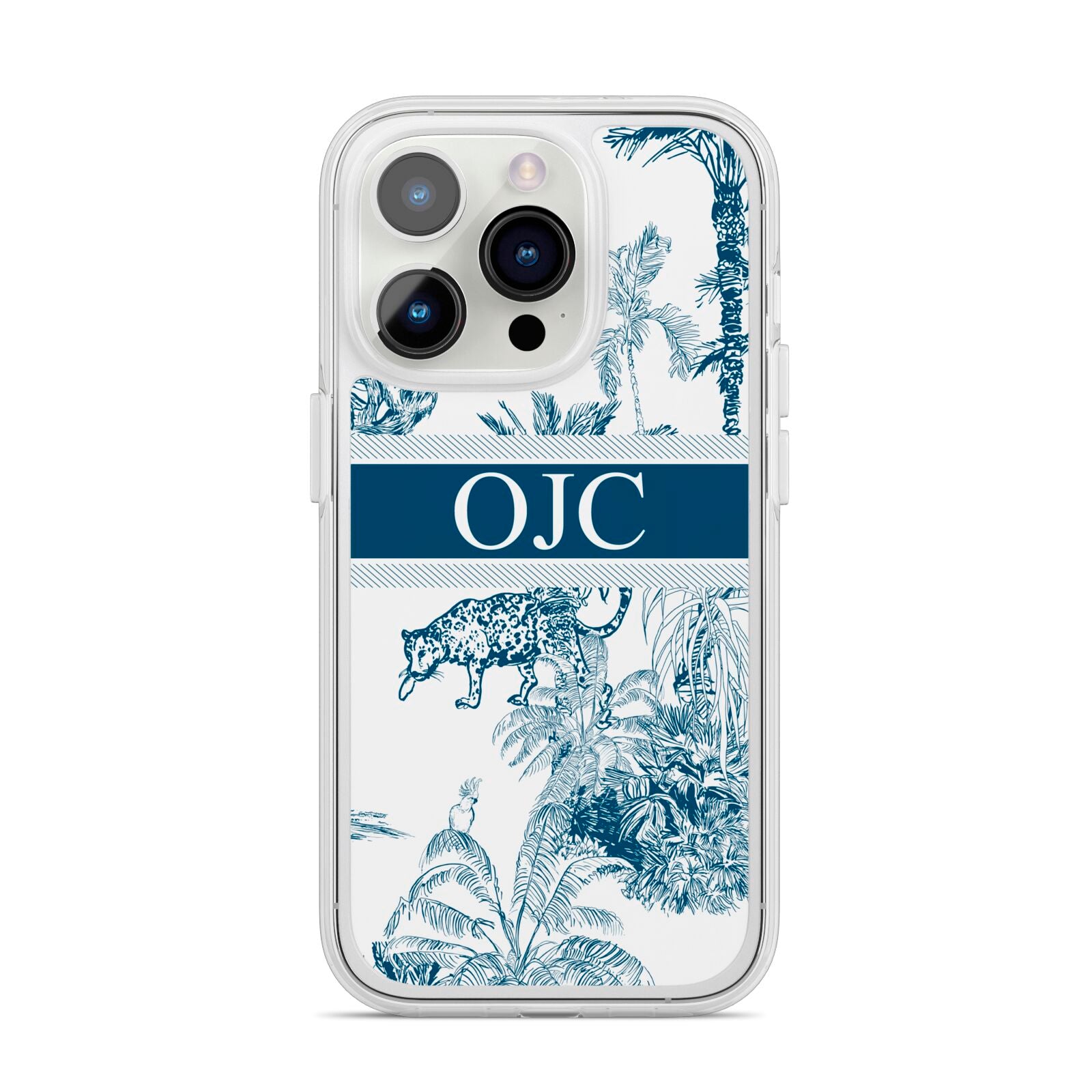 Personalised Tropical Toile iPhone 14 Pro Clear Tough Case Silver