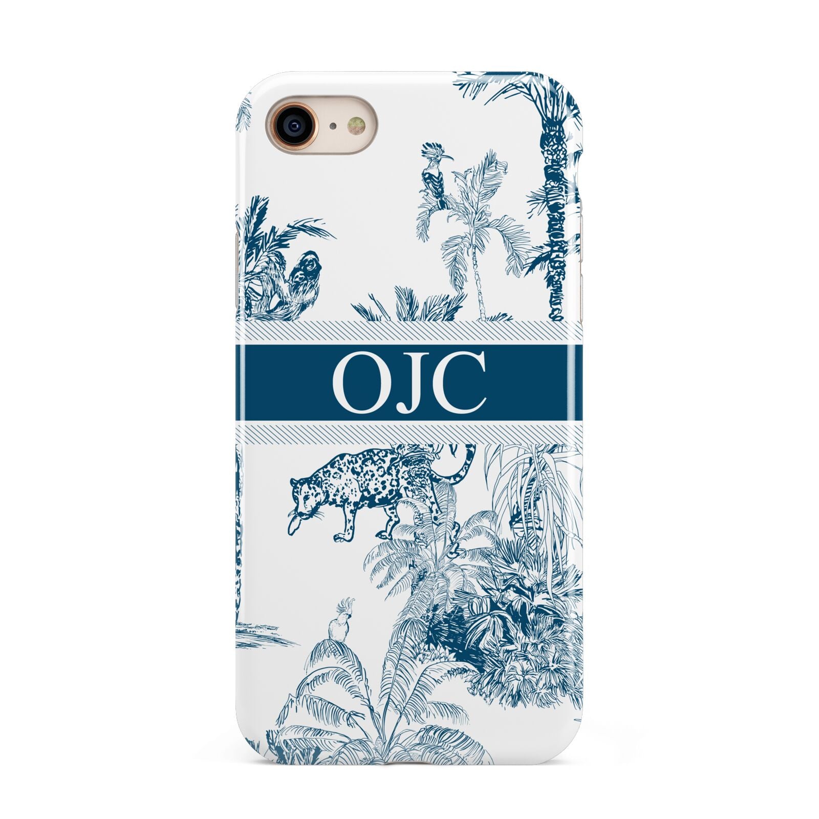 Personalised Tropical Toile iPhone 8 3D Tough Case on Gold Phone
