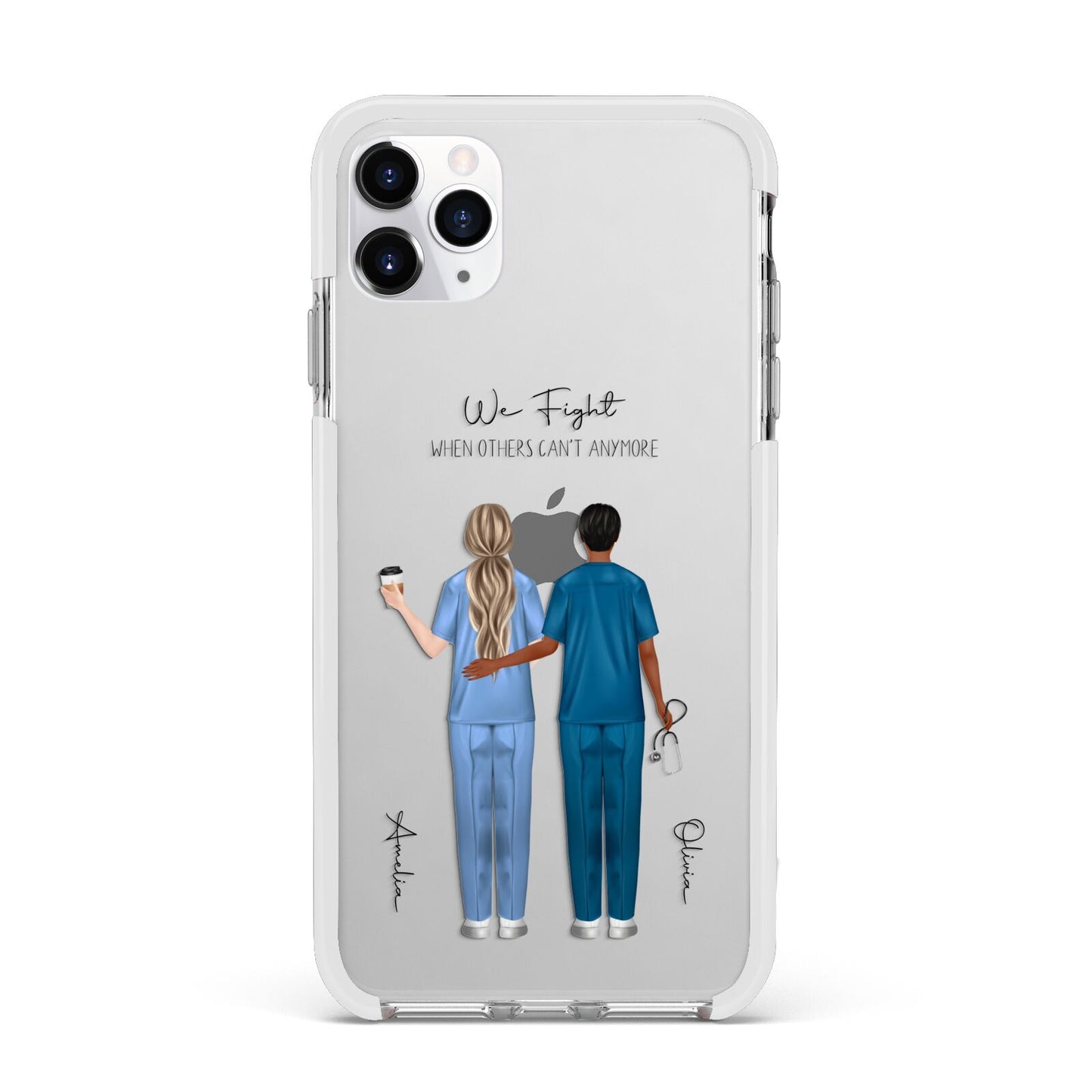 Personalised Two Nurses Apple iPhone 11 Pro Max in Silver with White Impact Case
