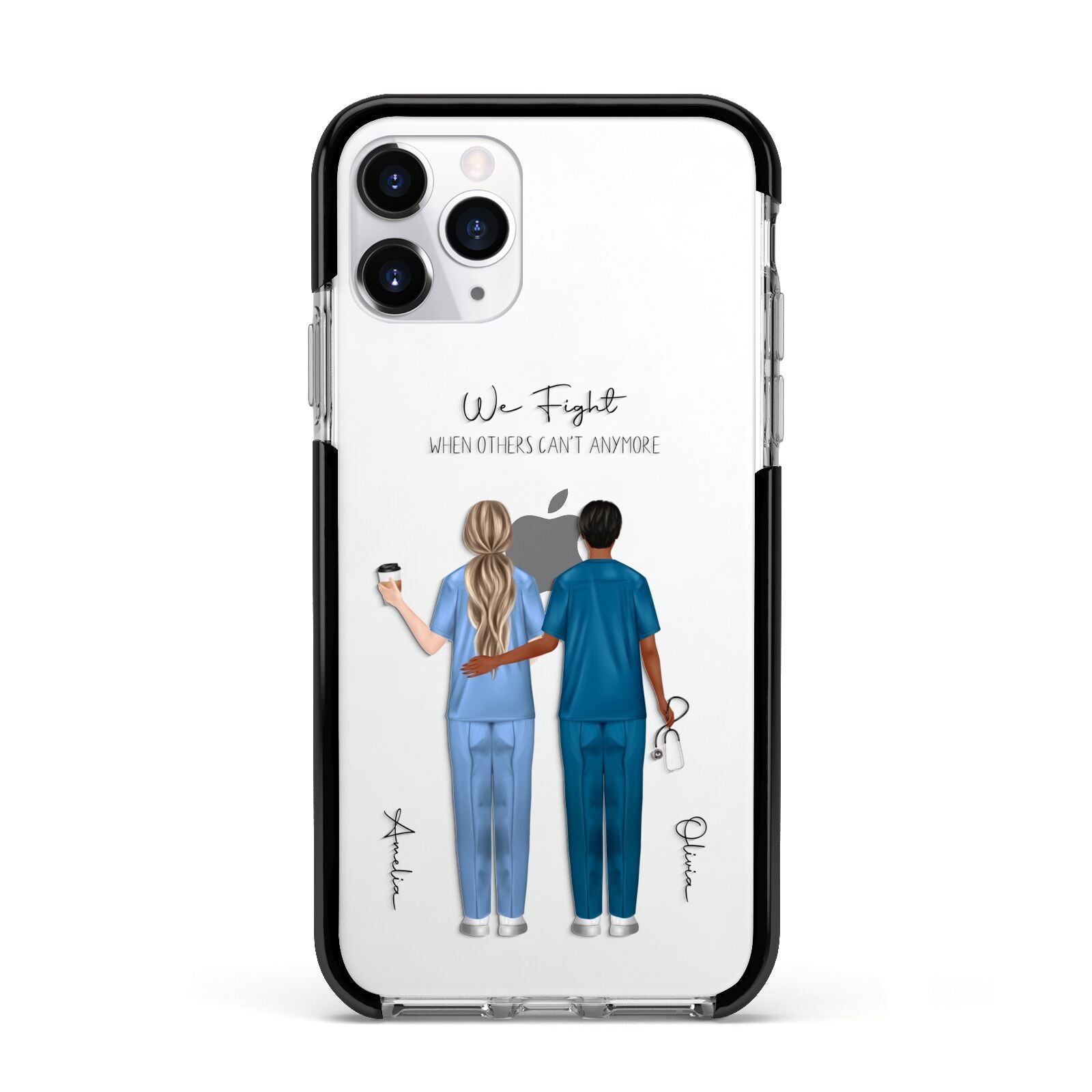 Personalised Two Nurses Apple iPhone 11 Pro in Silver with Black Impact Case