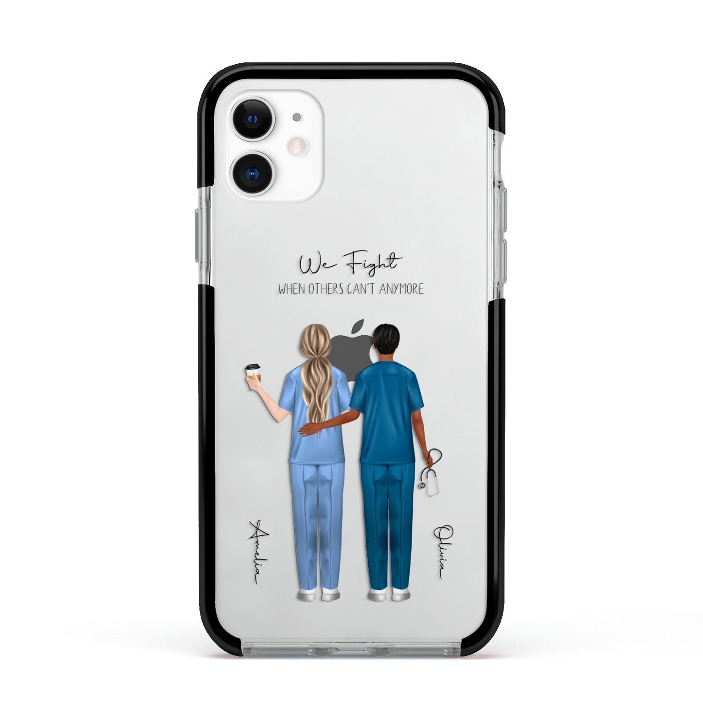 Personalised Two Nurses Apple iPhone 11 in White with Black Impact Case