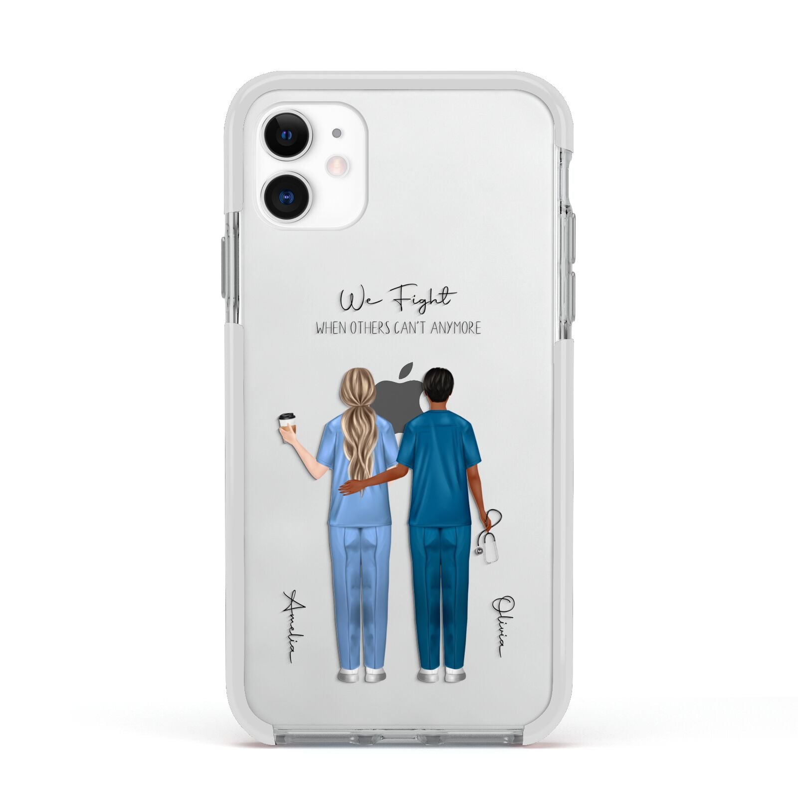 Personalised Two Nurses Apple iPhone 11 in White with White Impact Case