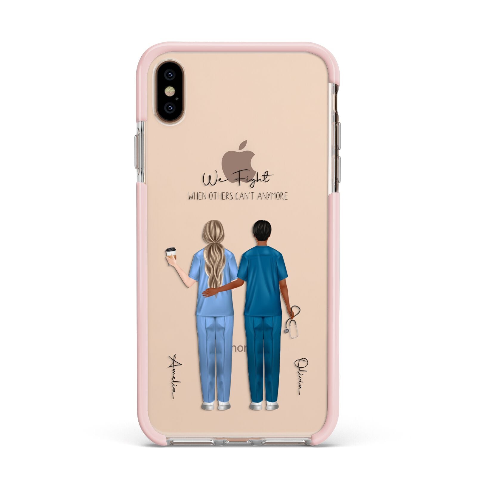 Personalised Two Nurses Apple iPhone Xs Max Impact Case Pink Edge on Gold Phone