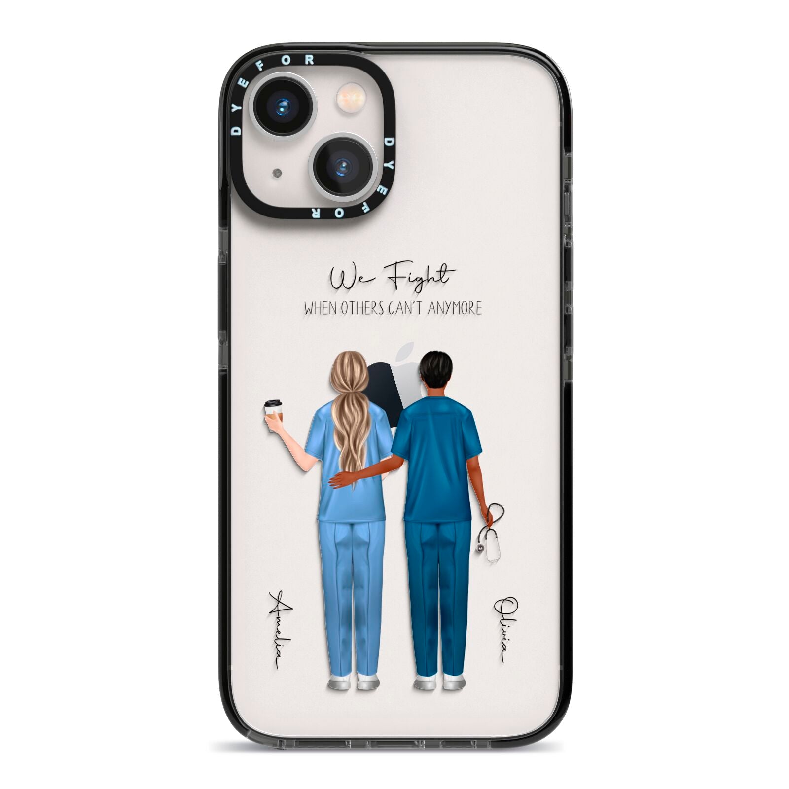 Personalised Two Nurses iPhone 13 Black Impact Case on Silver phone