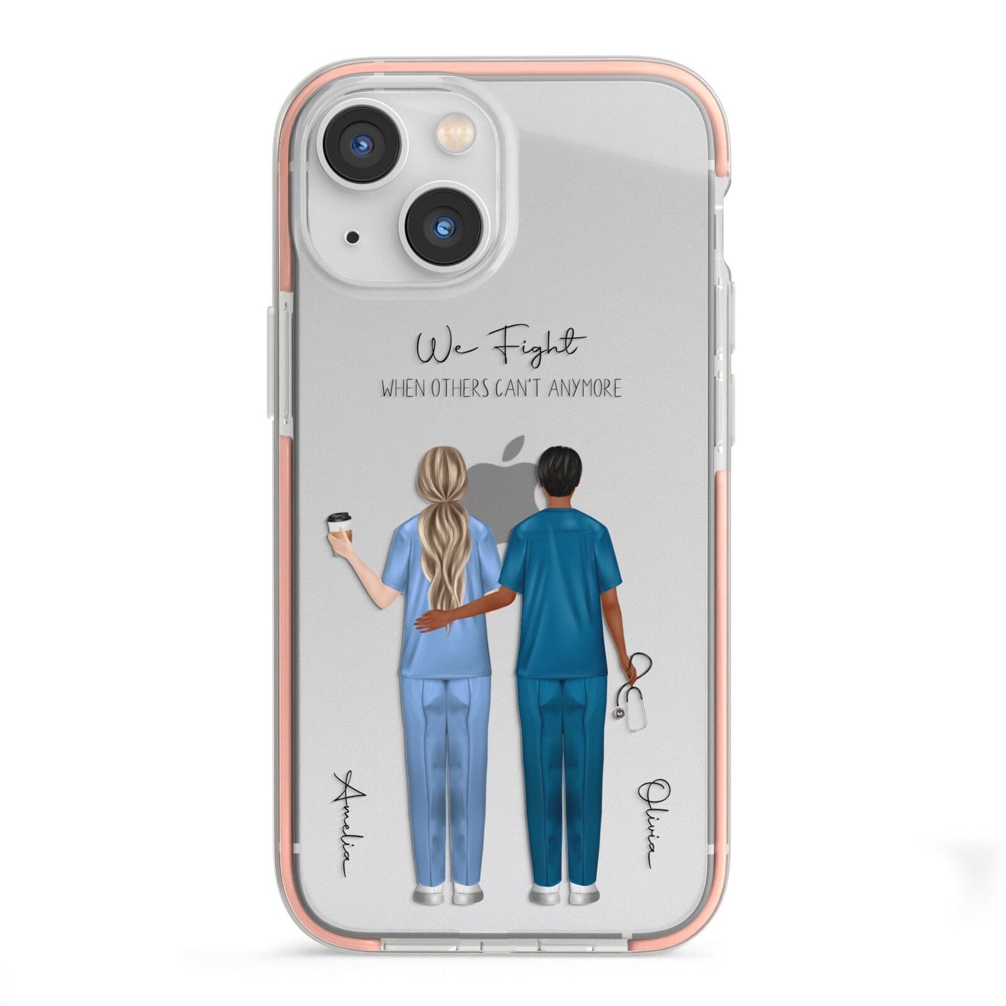 Personalised Two Nurses iPhone 13 Mini TPU Impact Case with Pink Edges