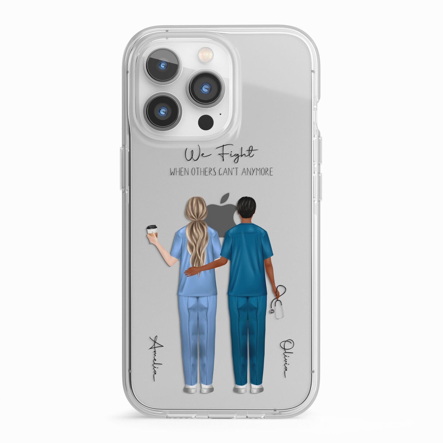 Personalised Two Nurses iPhone 13 Pro TPU Impact Case with White Edges