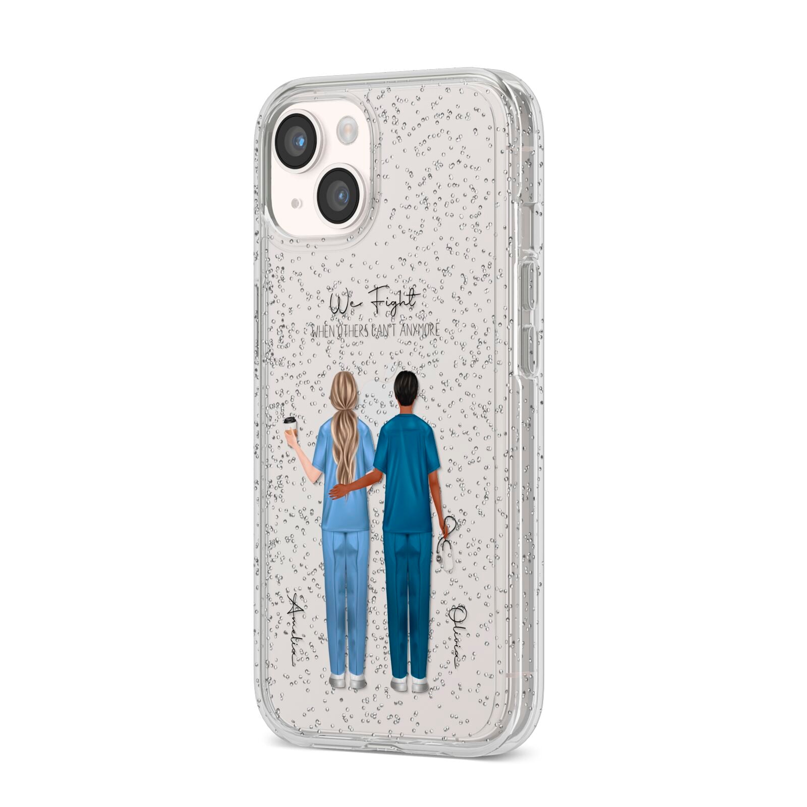 Personalised Two Nurses iPhone 14 Glitter Tough Case Starlight Angled Image