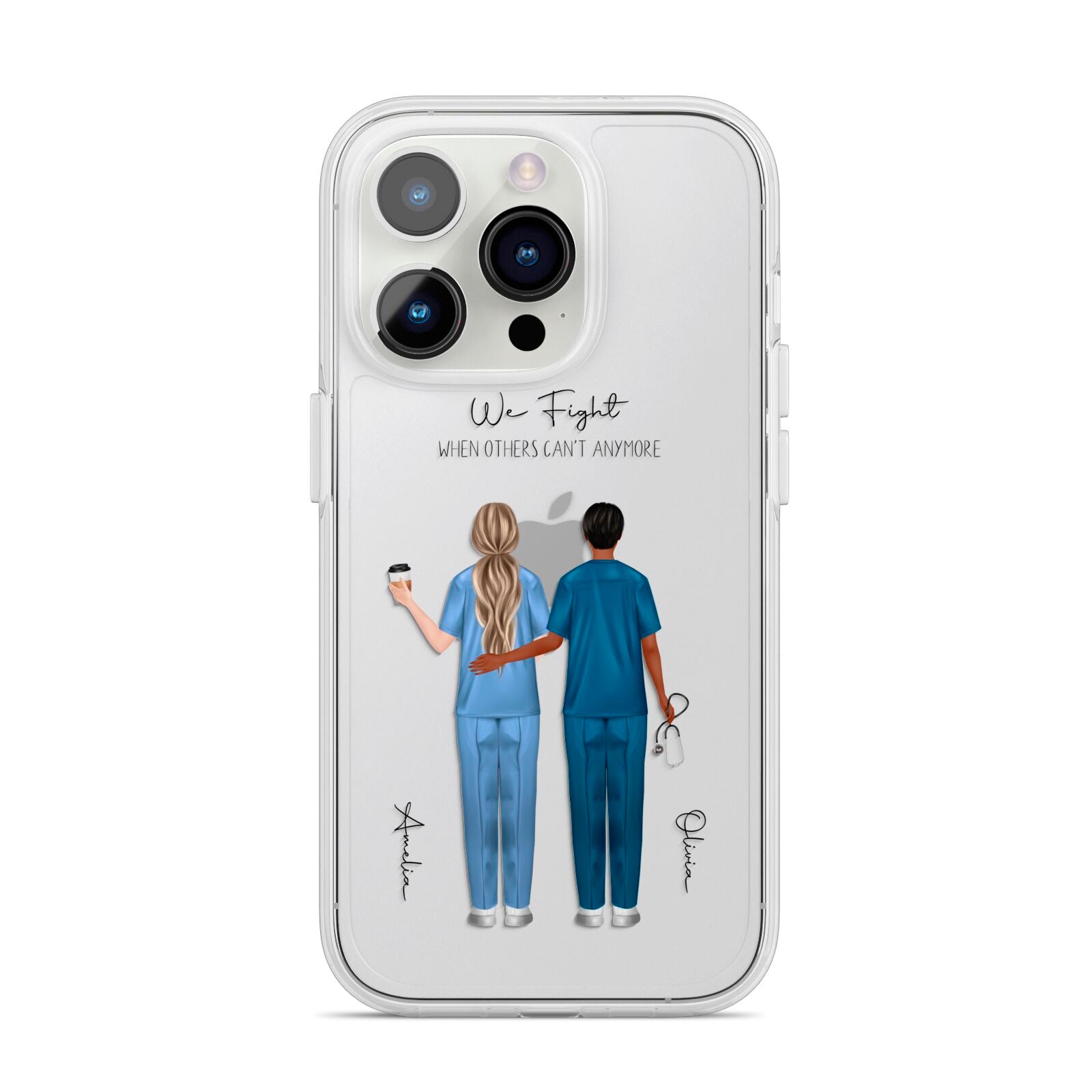 Personalised Two Nurses iPhone 14 Pro Clear Tough Case Silver