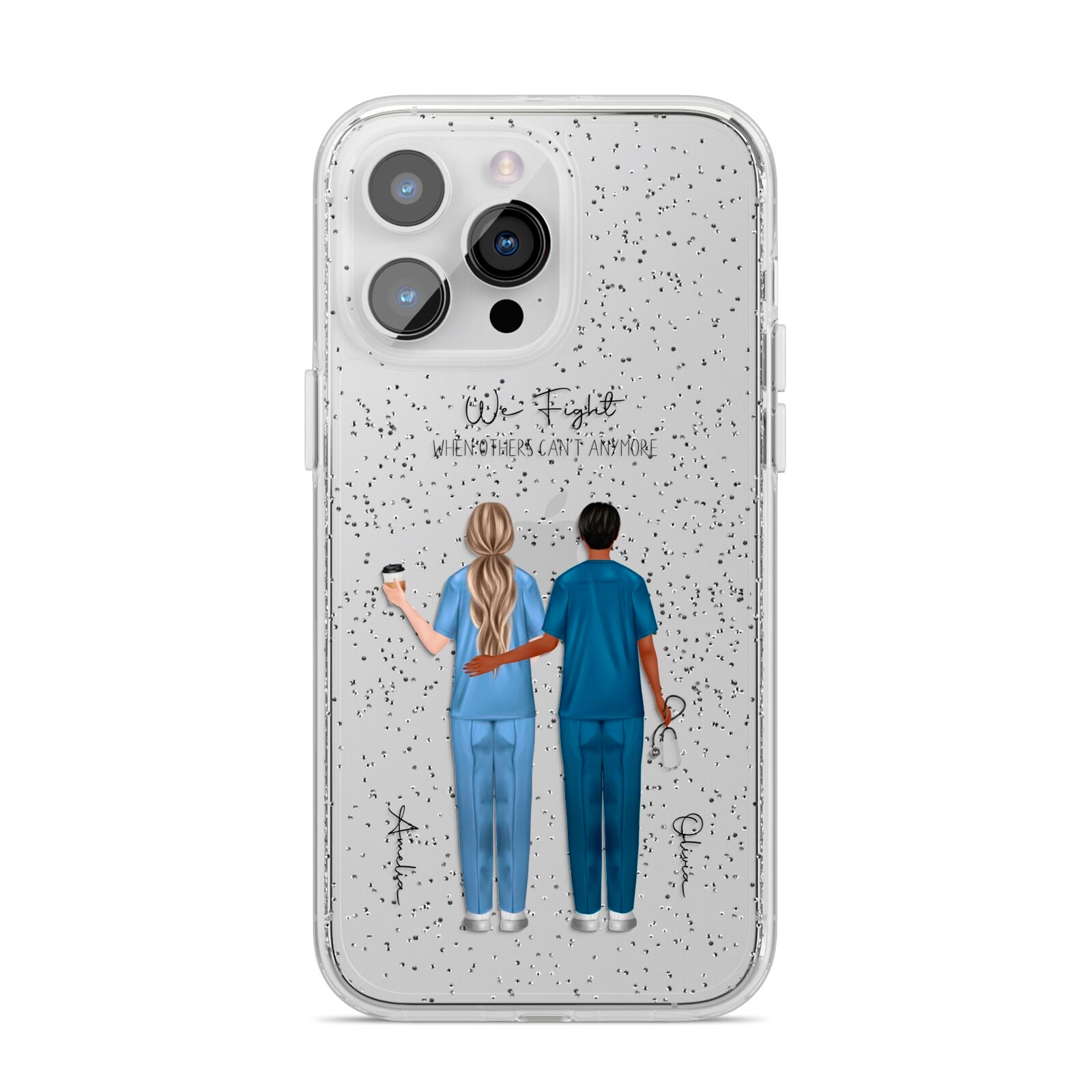 Personalised Two Nurses iPhone 14 Pro Max Glitter Tough Case Silver
