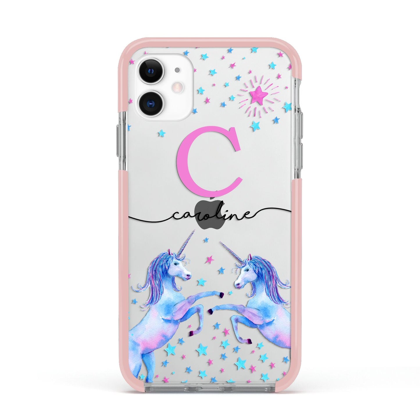 Personalised Unicorn Apple iPhone 11 in White with Pink Impact Case