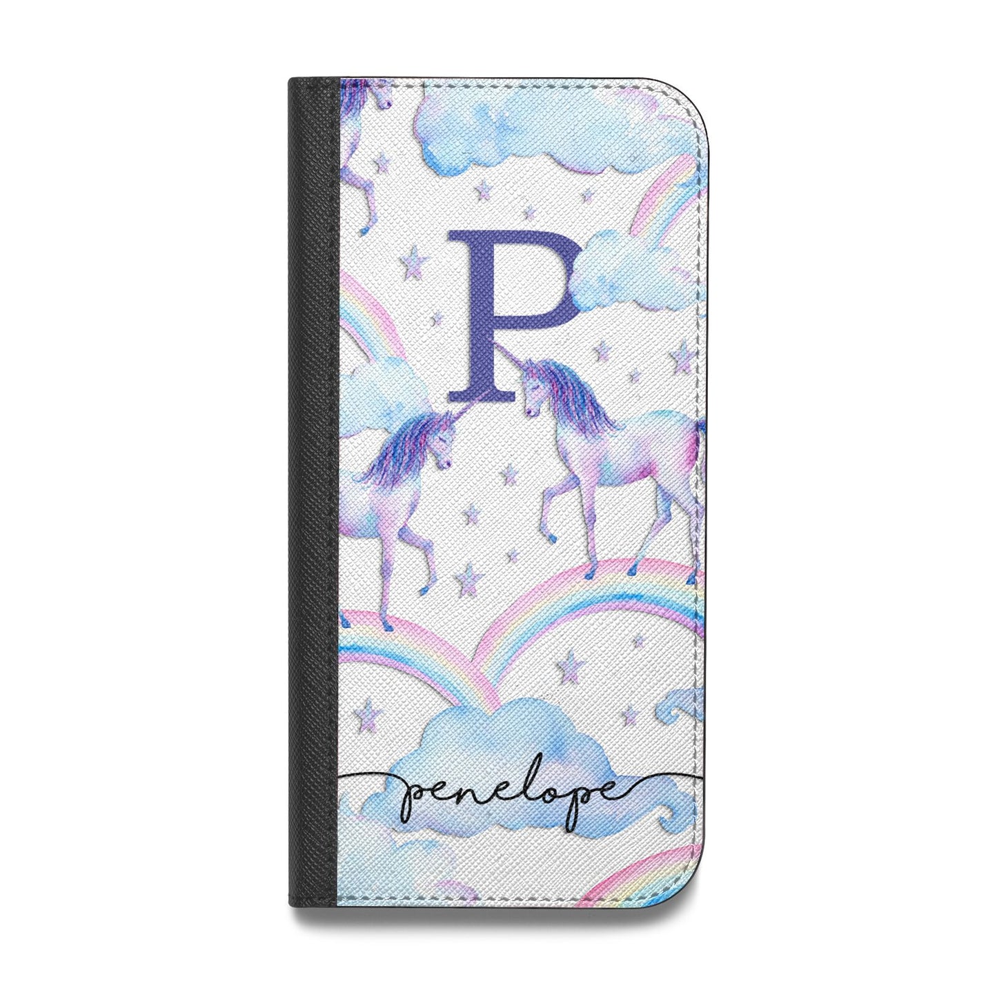 Personalised Unicorn Initial Vegan Leather Flip iPhone Case